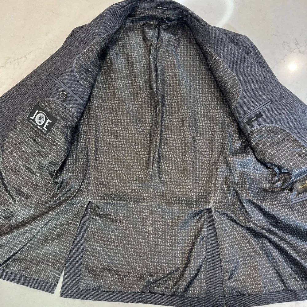 Joe Joseph Abboud x Tessuti Sondrio 40 L Sport Coat Blazer Dark Gray Elbow Patch